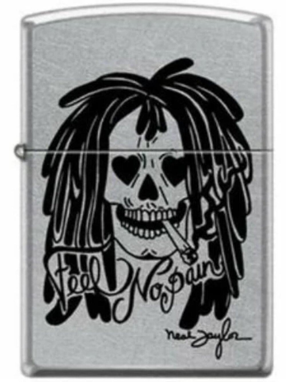 Neal Taylor Skull With Dreads Feel No Pain Zippo Lighter